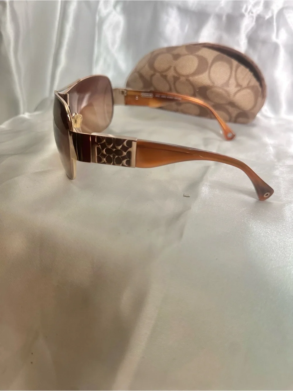 Coach Brown Gradient Shield Sunglasses with Gold Accents